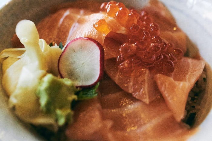 Trout sashimi with ginger and wasabi