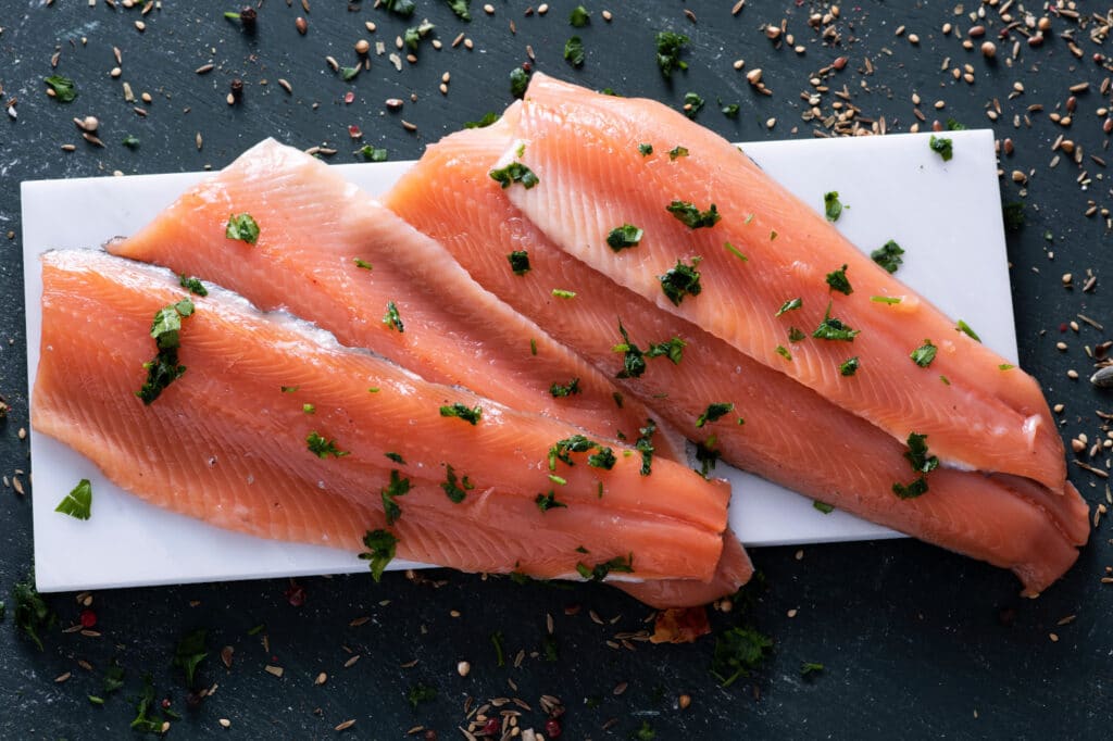 raw trout fillets